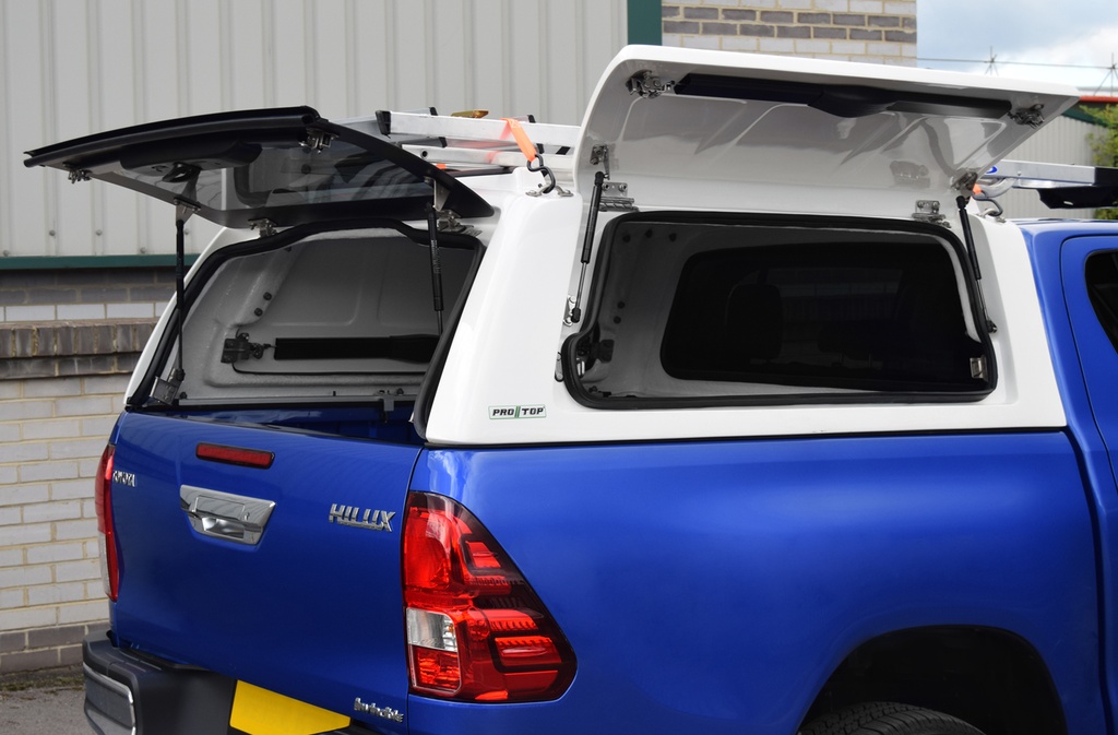 Toyota Hilux 2021- ProTop gullwing canopy with central locking (for active model with ladder rack) - White 040