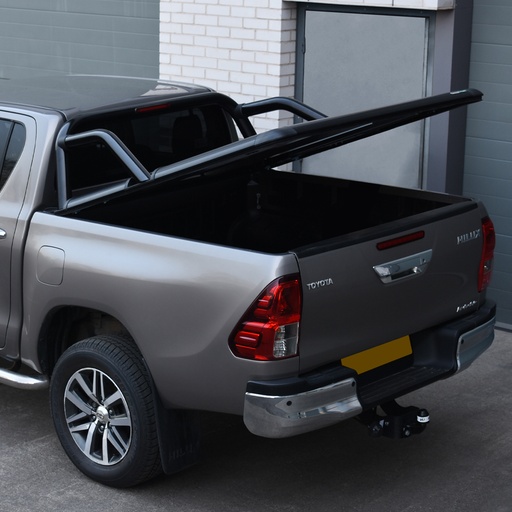 [4M- HILUX-16DCUPLIFTUPCOVERBLRB#] Toyota Hilux 2016- ProTop black aluminium lift-up lid with black roll bar