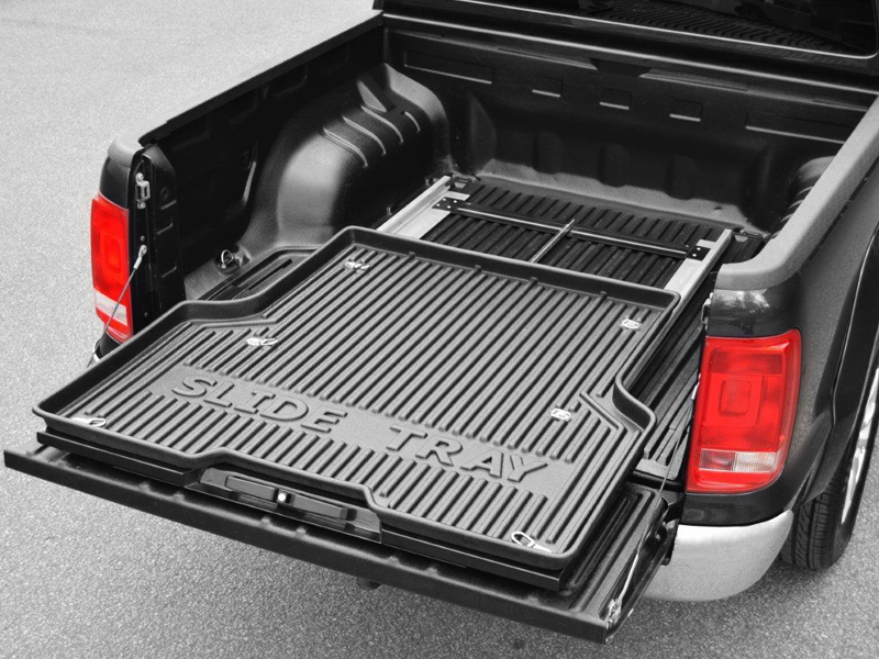 Steel sliding bed tray with plastic top