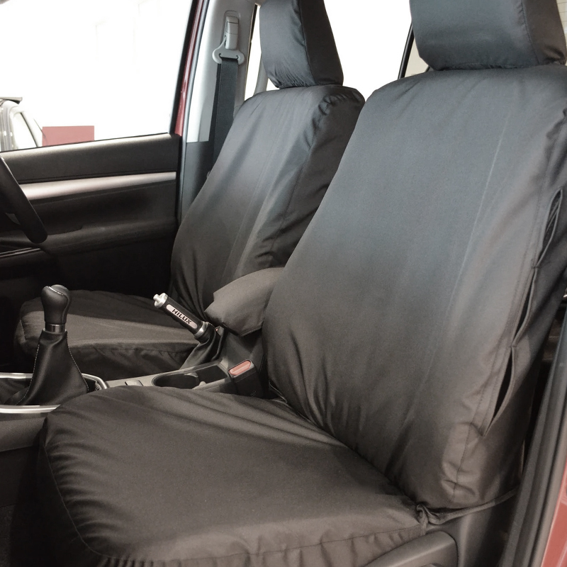 Front pair of tailored seat covers in dark grey for Toyota Hilux Active 2016-