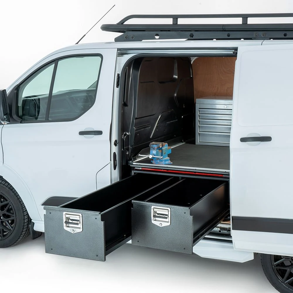 Deep twin drawer system met uitschuifbare vloer 1700mmx1000mm, ladediepte 27.5cm