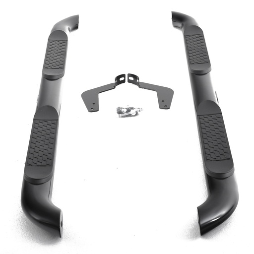 [4M-HILUX-16SSSBOV/BLK#] Toyota Hilux 2016- onwards black oval side bars with tread plates