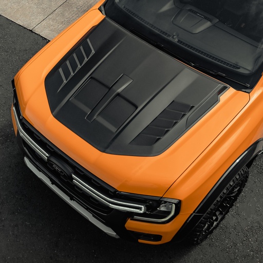 [4M-RANG23/HOODSCOOP/V2/MATTBLACK#] Ford Ranger 2023- Full-width bonnet scoop with vents V2 - Matt Black