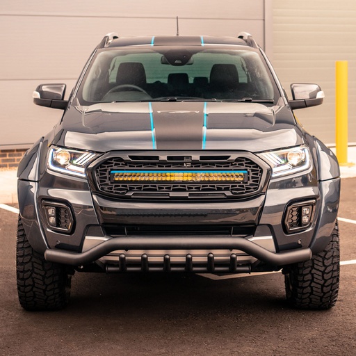 [4M-RANG5-19GRILLVISIOND-30CURV#_P] Ford Ranger 2019- Predator Vision double row 30 inch frameless light bar grille integration kit - black