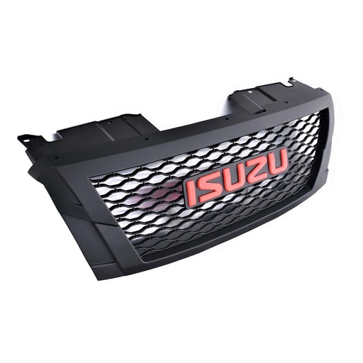 [4M-DMAX17-CHAP-FRONTGRILLE-V.2#] Isuzu D-Max 2017-2020 Black mesh front grille - Red logo