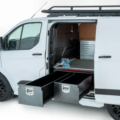 [4M-TS/SLIDINGDECKDRAWSYSTEM/VAN.1] Deep twin drawer system met uitschuifbare vloer 1700mmx1000mm, ladediepte 27.5cm